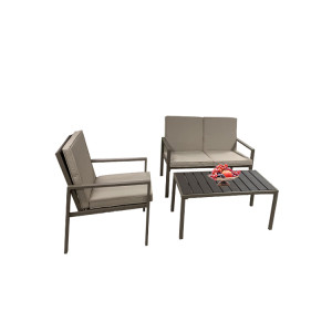 Outdoor Furniture Plastic Garden Sofa Set 4 seater with Wood Grain Design