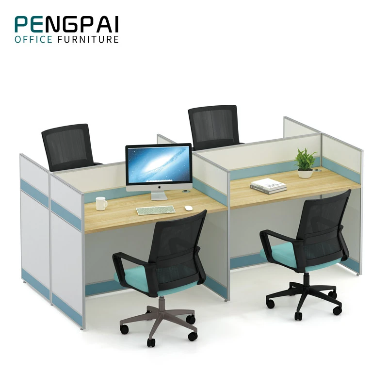 PENGPAI modular ergonomic office workstation partition table with wood legs for four staff