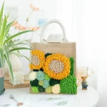 Personalized Linen Rag Flower DIY Bag Punch Needle Embroidery Kit  For Beginners Women Shopping Bag