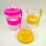 plastic breakfast cereal yogurt cup with spoon dome lid