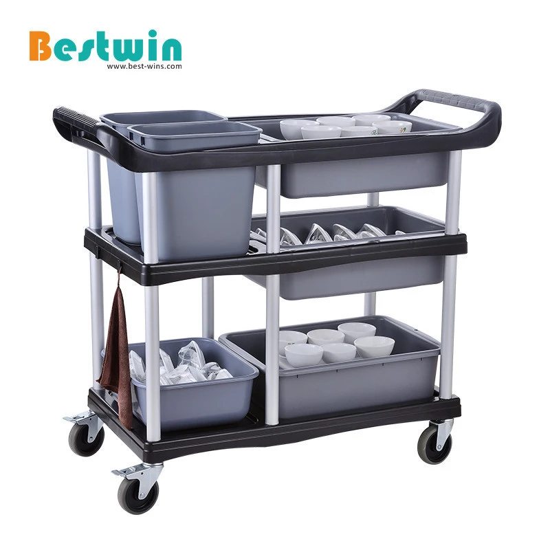 Plastic Restaurant Service Cleaning Cart Dish Collection Trolley with Bus Box