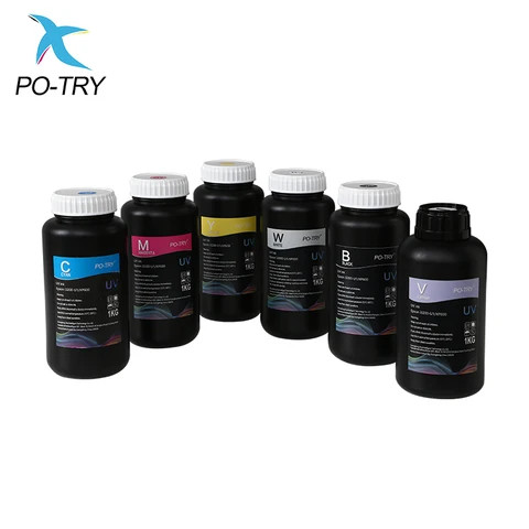 PO-TRY Premium 6 Colors Fluent Quick Drying UV Ink DX5 DX6 DX7 Printhead UV Flatbed Printer Ink