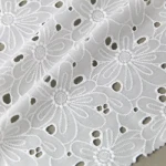 Polyester White Floral Embroidered Lace Fabric for Shirt and Dress