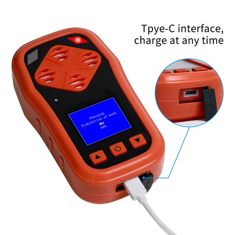 Portable Multi Gas Detector 4-Gas Monitor (LEL, O2, CO, H2S), Rechargeable Battery, Biogas Analyzer