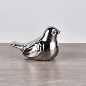 Promotional cheap small ceramic bird figurines mold home decoration gift craft silver garden ornament