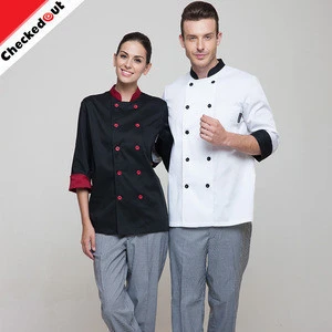 Promotional Fashion personal sleeve unisex double breasted Restaurant jacket white black chef coat uniform