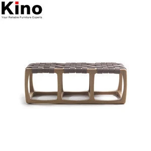 PU belt wood frame bench, modern home furniture wooden chair patio bench for sale
