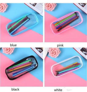 PVC Pencil Bag Zipper Pouch School Students Clear Transparent Waterproof Plastic PVC Storage Box Pen Case Mini