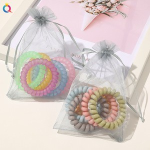 QIYUE 5 Pcs/Set Candy Color Elastic Lace Pleated Skinny Scrunchies Sweet Girl Seamless Telephone Wire Hair Ties