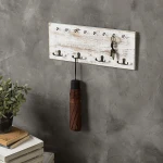 Retro white wash wood wall mounted hat-and-coat hook and keychain rack wall hanging hook