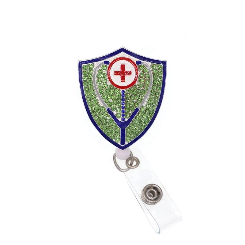 rhinestone Nursing retractable Badge reel medical Stethoscope and ID Badge Holder with Alligator Clip