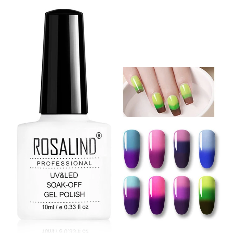 ROSALIND nail art supplies 10ml uv led temperature change nail gel soak off color changing gel nail polish with 30 colors