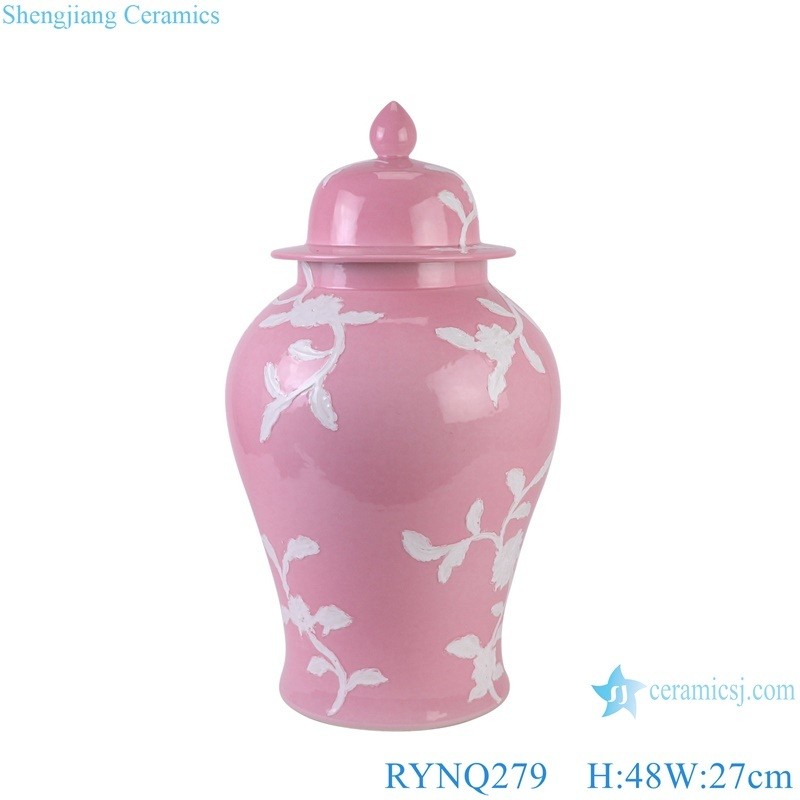 Rynq279 New Beautiful Pink Ground White Flower Pattern Medium Size Porcelain Jar