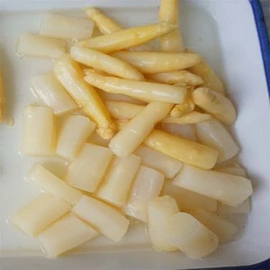 Salty white asparagus canned vegetable in tins
