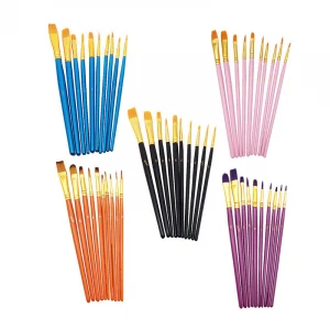 Set 10Pcs Artist Paint Brush High Quality Nylon Hair Wood Black Handle Watercolor Acrylic Oil Brush Painting Art Supplies