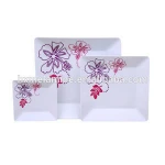 Set Of 3 Picnic Square Camping Melamine Dish Plates