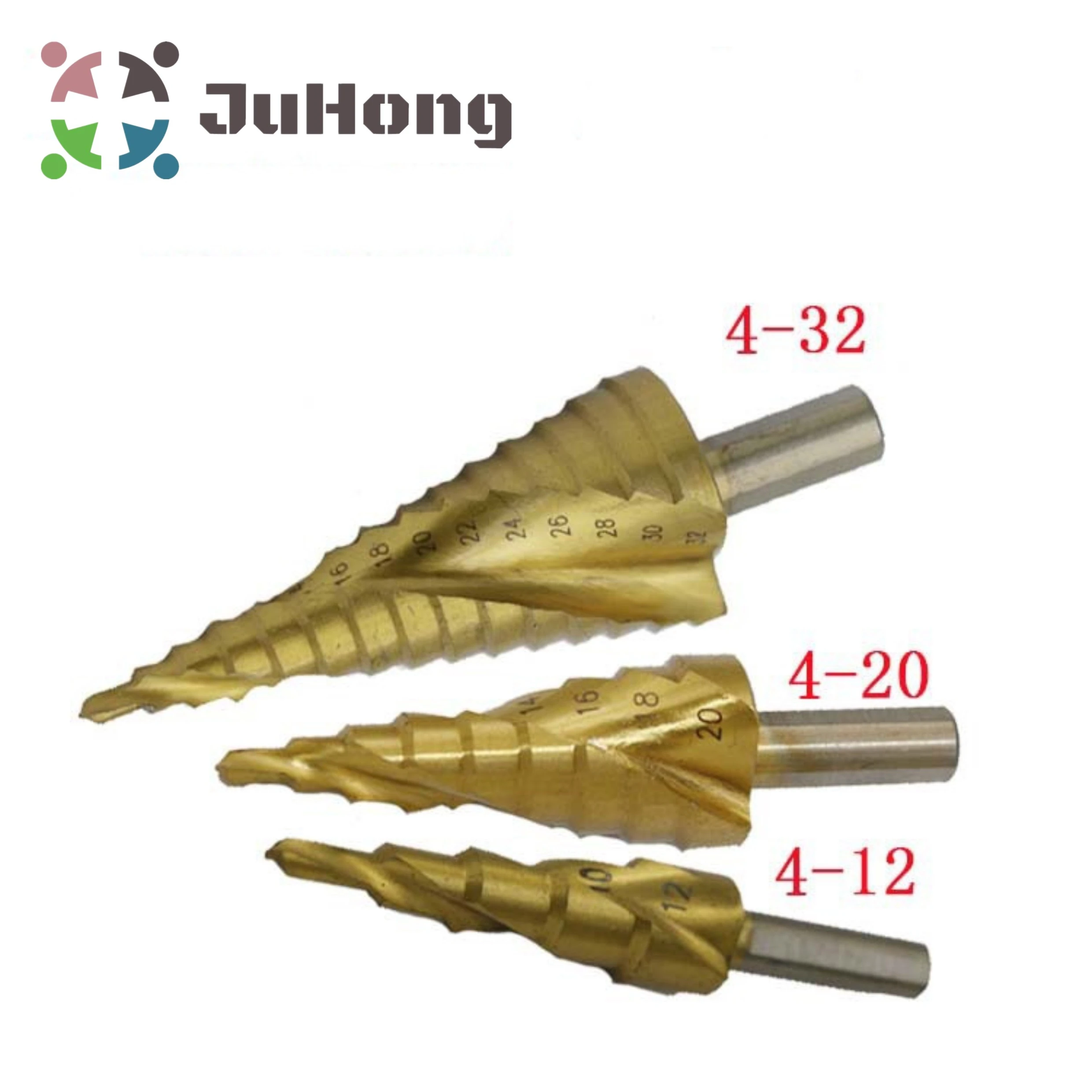 Set Of 3pcs Hss 4-32/4-20/4-12mm Step Drill Bit Set  Straight Flute Hexagon/Triangle Shank Pagoda Drill  Plate Titanium