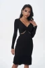 Sexy deep V-neck hollow out peplum mid-skirt female autumn 2023 slim bottom long sleeve women bandage dress