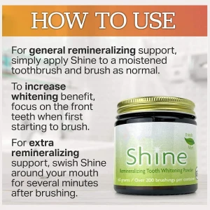 Shine Remineralizing Natural Teeth Whitening Powder Tooth Stain Remover and Polisher with Kaolin Clay Powder Fresh Mint