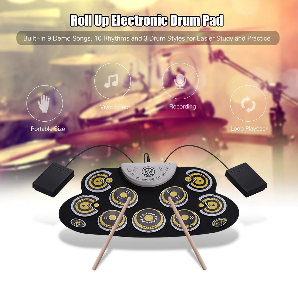 Silicone Electronic Drum Set Portable Roll Up Practice Pad Electric Drum Set with Speaker Pedals