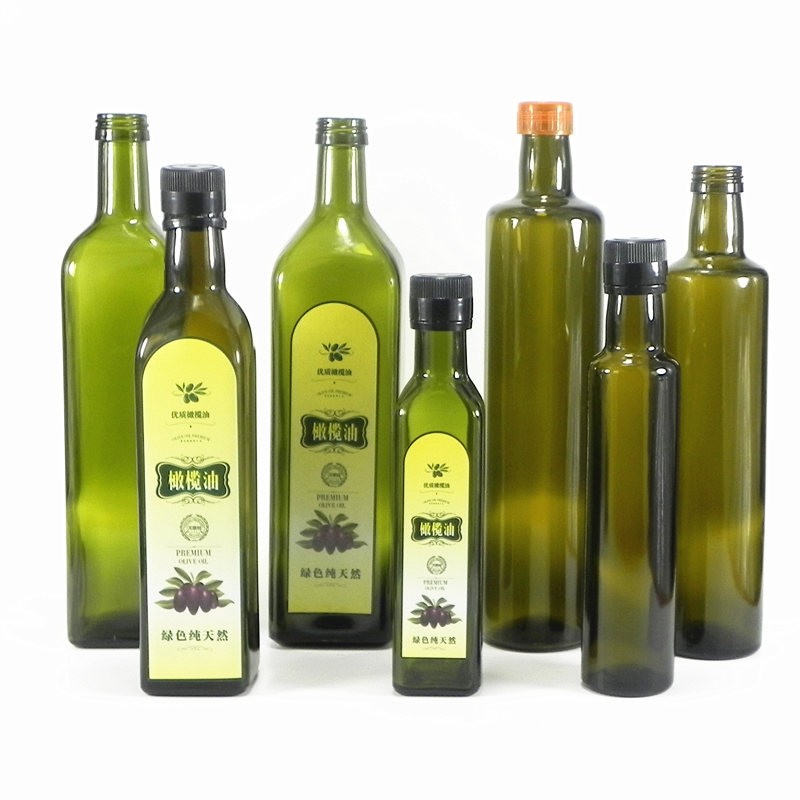 Square Round Glass Bottle Olive Oils Brand 500ml 250ml Dark Green Olive Oil Bottle Amber Tea Oil Bottle