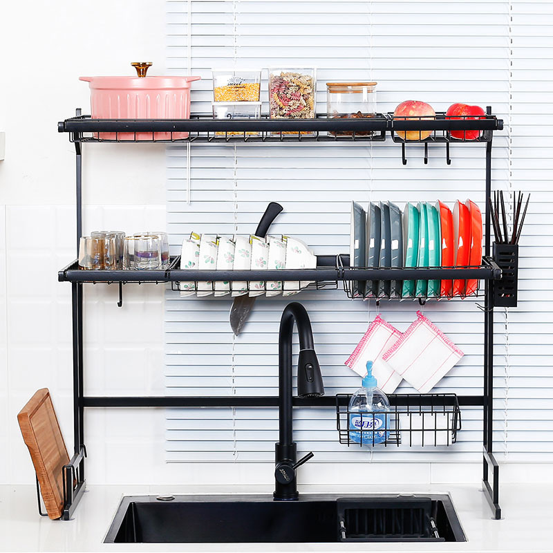 Buy Stainless Steel Kitchen 2 Tier Dish Rack Sink Drying Rack Black ...
