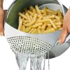 Stainless steel pan pot strainer with recessed hand grips suitable up