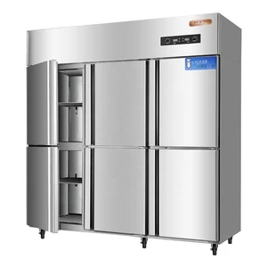 Stainless steel vertical industrial commercial six-door refrigerator dual-machine single-freezer kitchen freezer
