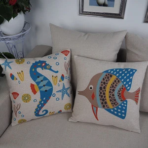 Starfish sea horse fish printed plain pillow case/letter decorative throw office seat cushion