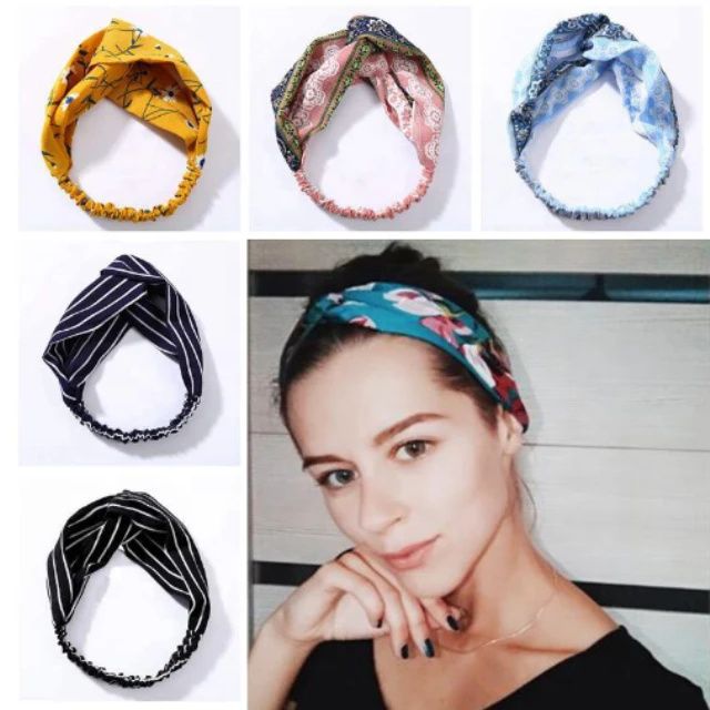 Summer Bohemian Style Hairbands Print Headbands For Women Retro Cross Knot Turban Bandage Bandanas Women Hair Accessories