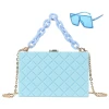 Summer fashion candy color clear box women bags ladies chain shoulder crossbody glasses and purse set