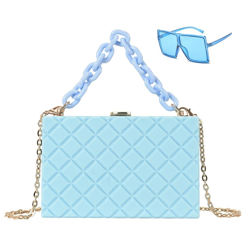 Summer fashion candy color clear box women bags ladies chain shoulder crossbody glasses and purse set