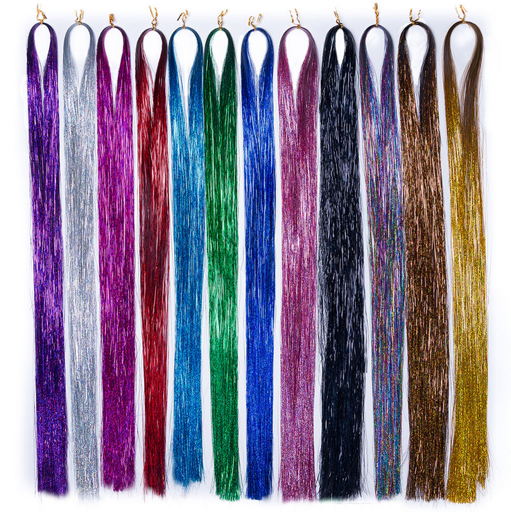 Super Bright Wire Bling synthetic Hair cheap tinsel laser hair extension sparkle glitter tinsel hair