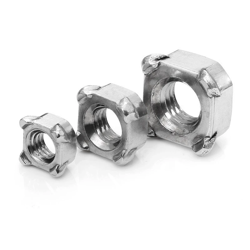 supply DIN 928 M4 Female Thread Carbon Steel Square Weld Nuts Silver Tone 4 Projections