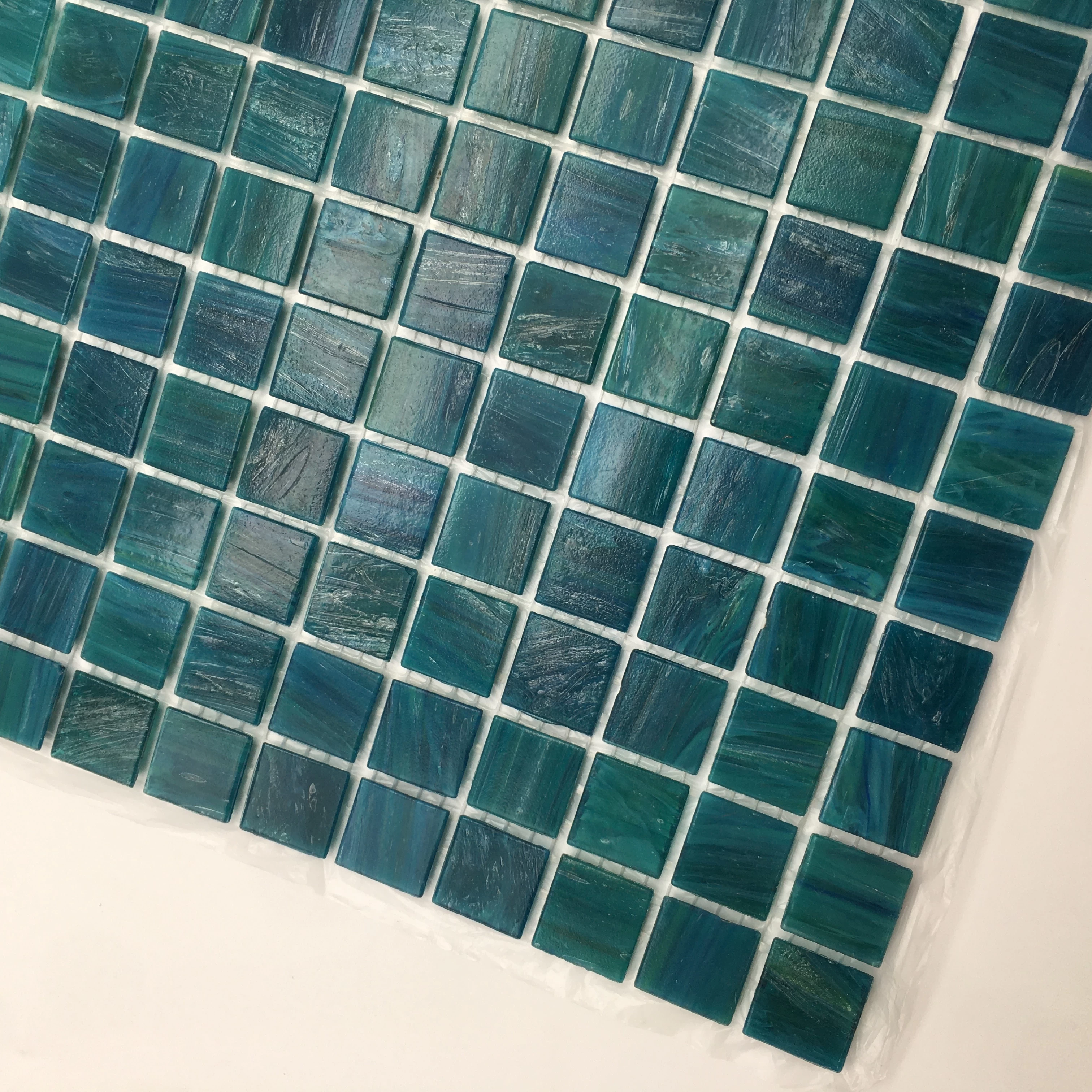 Swimming Pool 4mm Iridescent Blue Glass Mosaic With Goldline