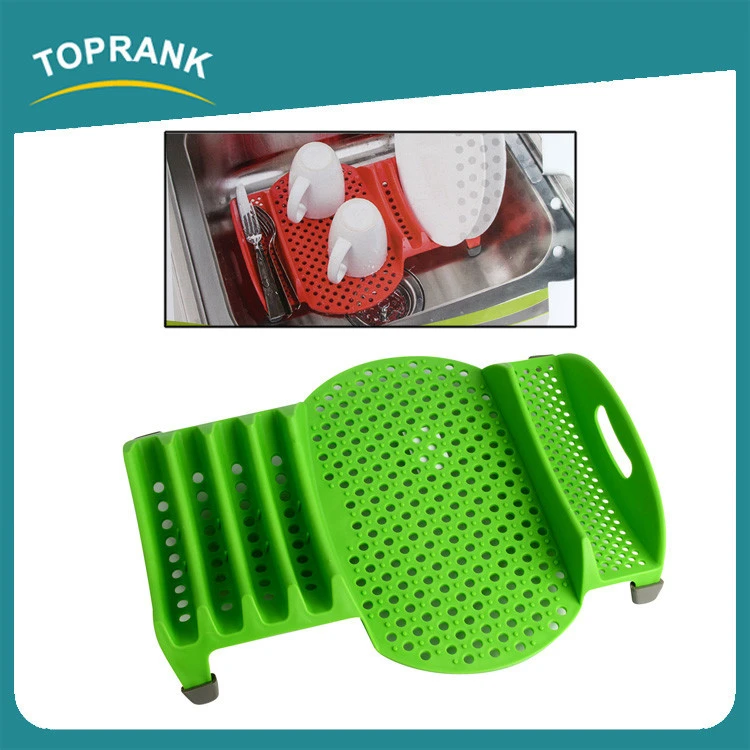 Toprank Eco-friendly Easy Storage Dish Drying Rack Plastic Dish Drainer Rack Kitchen Sink Drain Dish Rack Over The Sink