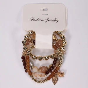 Trending Leaf Charm Bracelet Handmade Elastic Bead Bracelet DIY Style 4 pieces per set 2021 New Fashion Boho Jewelry