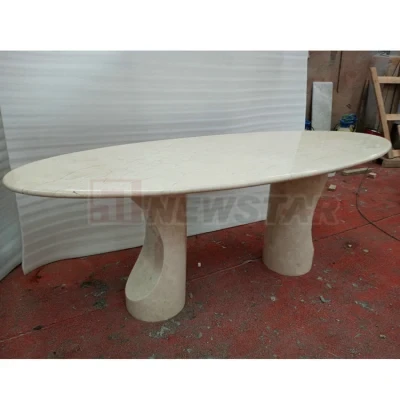 Two Bases Cram Beige Marble Website Dining Table Oval