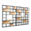 Vintage Black Office Bookcase Modern Boutique Display Shelf With Wooden Box Wooden Book Rack Wrought Iron Frame Bookshelf