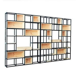 Vintage Black Office Bookcase Modern, Wrought Iron And Wood Bookcase