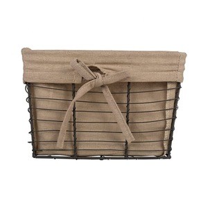 Vintage Chicken Wire Baskets for Storage Removable Fabric Liner, Set of 2 for home kitchen organizer