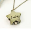 Vintage luck star heart shape carved letter pocket watch necklace