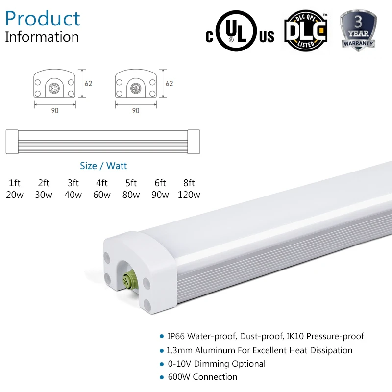Waterproof 1.2m 4ft batten tri proof lighting fixture IP66 linear led tri-proof light