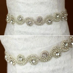 Wedding Belt Crystal and Rhinestone Beaded Applique Bridal Sash