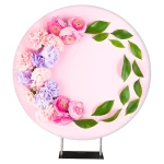 Wedding birthday party single sided custom logo printing pillow case stretch fabric circle round backdrop stand wall