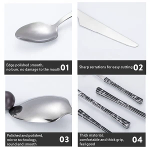 Western Dinner knives Steak Knife Fork Spoon Cutlery Imitated Wooden ABS Plastic Handle Stainless Steel Flatware Set