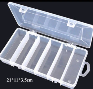Wholesale 21*11*3.5cm transparent 6 compartment plastic hook bait fishing tackle box lure box