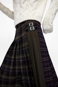 wholesale clothing anti-wrinkle casual dresses knitting tartan long lady pleated skirt women