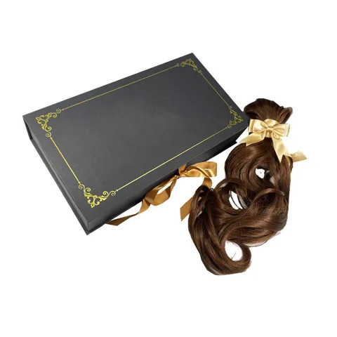 Wholesale Custom Luxury Braiding Wig Virgin Hair Boxes Custom Logo Paper Ribbon Magnet Hair Box Bundle Hair Packaging
