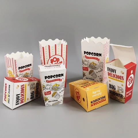 Wholesale Eco Friendly Fashion Custom Red Dot Stripe Printed Corrugated Paper Take Away Packing Popcorn Stand-up Boxes